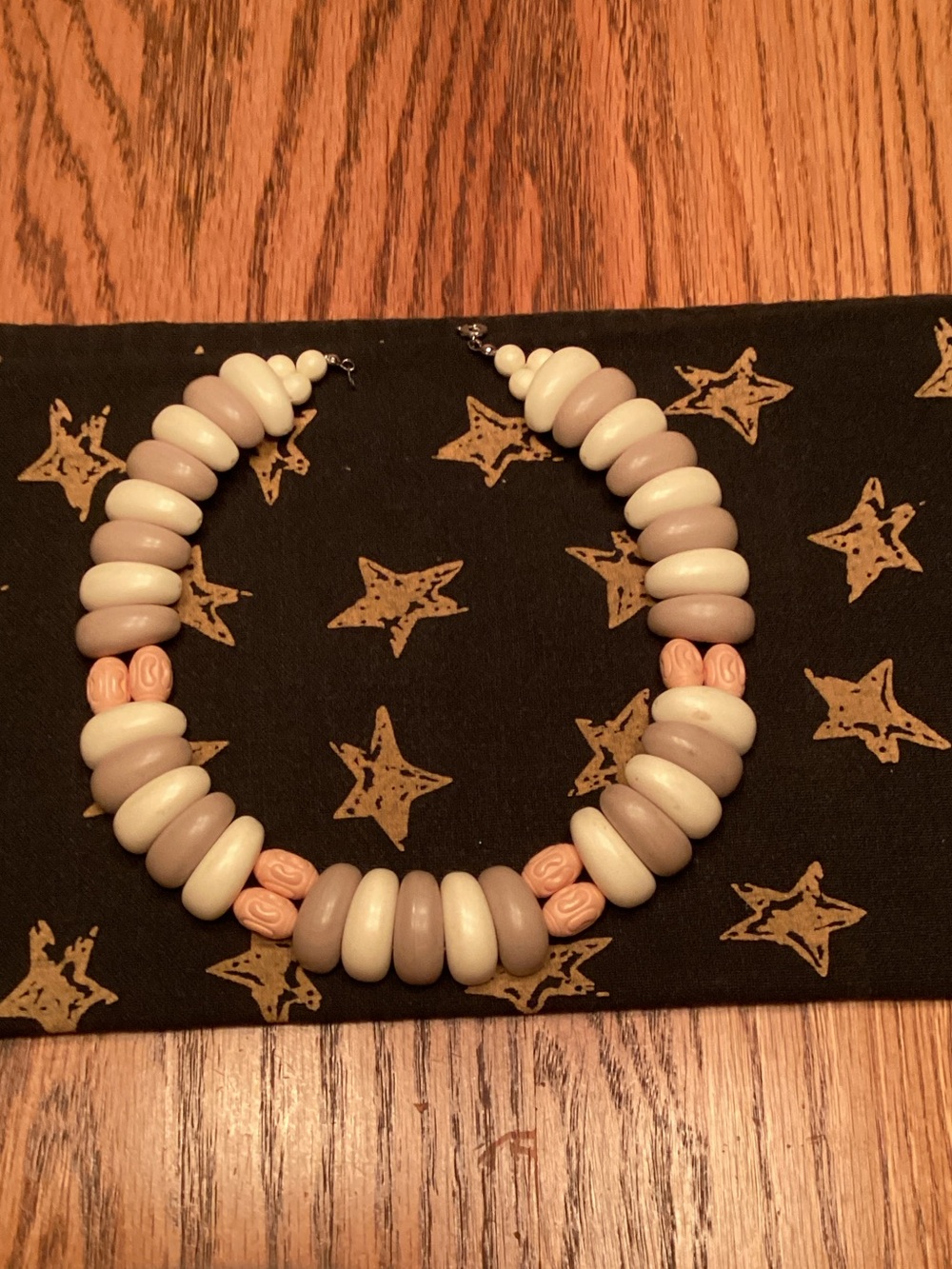 Chocker Style Neutral Bead Necklace in Cream, Salmon and Taupe